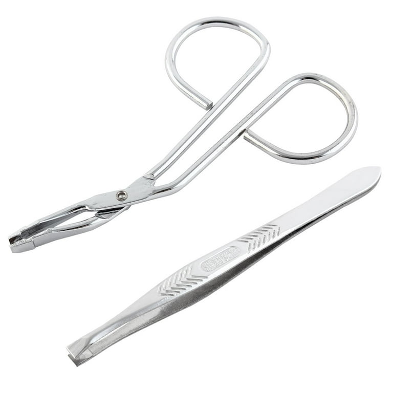 Stainless Steel Curved Flat Tip Eyebrow Tweezers Trimmer Makeup