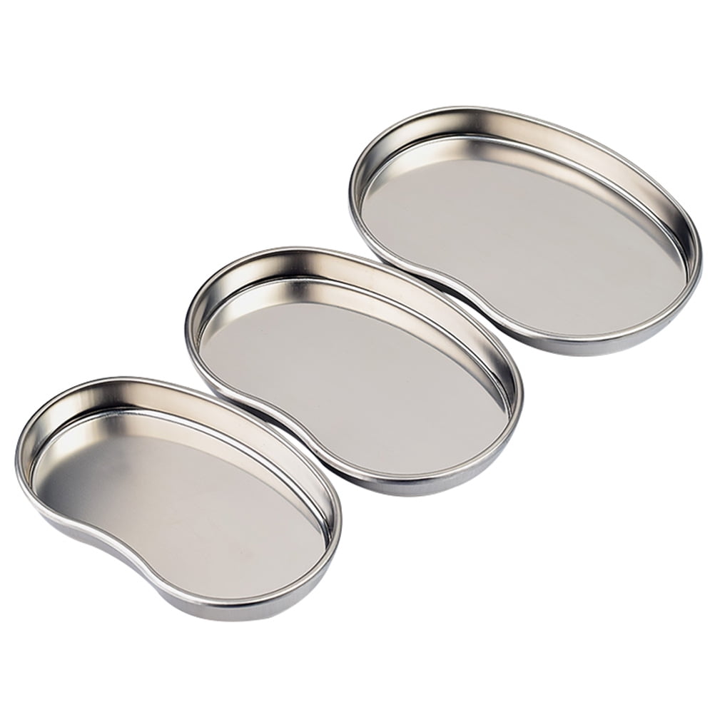 Stainless Steel Curved Plate Food Tray Tattoo 3 Pcs Large Clinical Instrument Sterilization