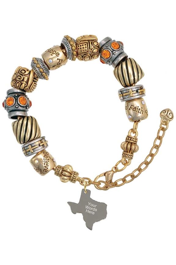 Stainless Steel Custom Engraved Texas - Two Tone Christian Bead Bracelet