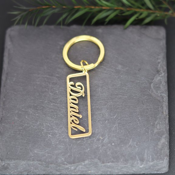 Stainless Steel Custom Name Number Keychain Customized Laser Engraved Nameplate Keyring Birthday Gift Women Men Keyholder
