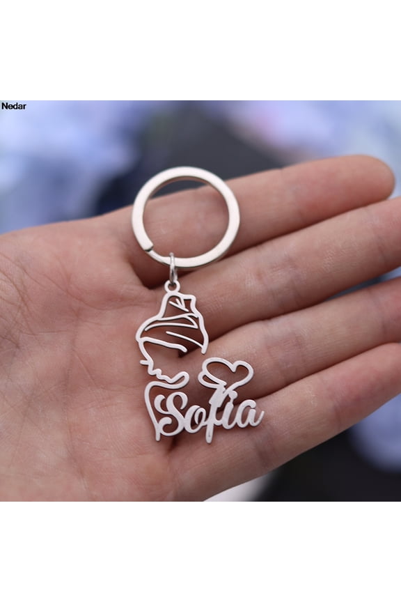 Stainless Steel Customized Abstract Women Keychain Custom Name Beauty Lady Girl Heart Personalized Daily Wear Keyring Gift