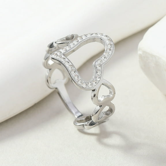 Stainless Steel Cut Hollow Love Heart-shaped Ring Simple
