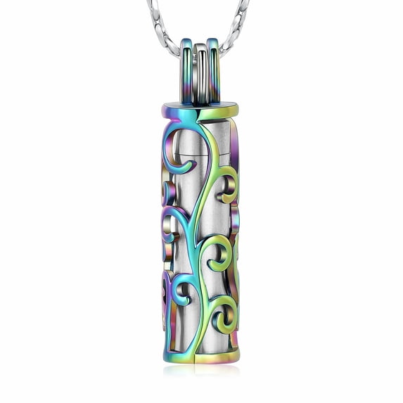 Stainless Steel Cut-Out Tree of Life Cylinder Urn Pendant Necklace for Cremation Ashes of Loved One Memorial Jewelry