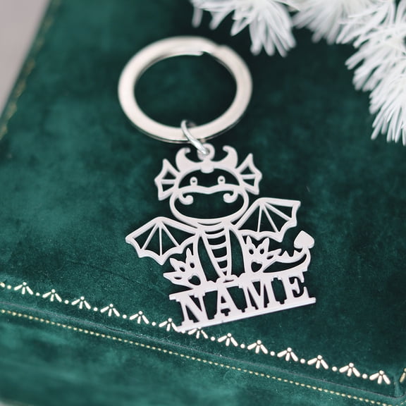 Stainless Steel Cute Dinosaur Custom Name Keychain Animal Tyrannosaurus Key Chain Engrave Nameplate Keyring Jewelry Gift