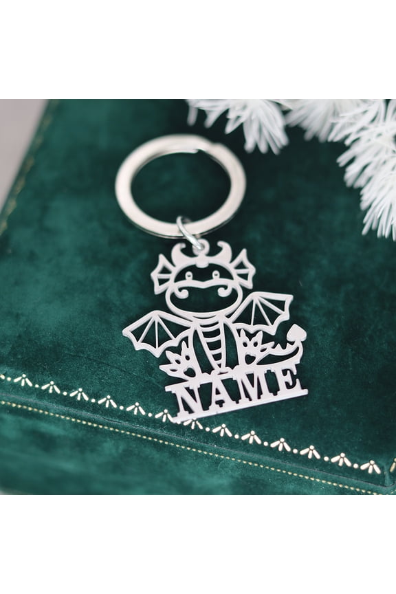 Stainless Steel Cute Dinosaur Custom Name Keychain Animal Tyrannosaurus Key Chain Engrave Nameplate Keyring Jewelry Gift