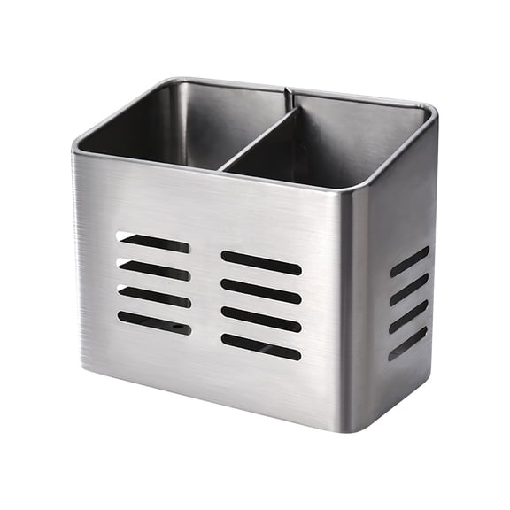 Stainless Steel Cutlery Drainer, Kitchen Utensil Organizer, Chopsticks Storage Basket, Tableware Drainer with Holes, Double Compartment Dish Drying Rack for Countertop