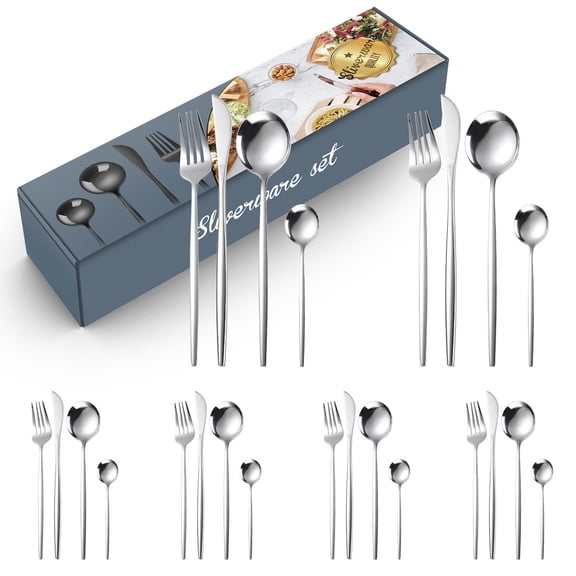 Stainless Steel Cutlery Set 24 Piece Set Pieces Gold Creative Western Restaurant Household Knives Forks and Spoons