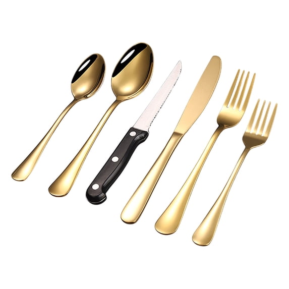Stainless Steel Cutlery Set of 6, Western Dinner Knife Fork Spoon, Hotel Steak Flatware, Black Color Finish, 9.45in Durable Tableware for Home Kitchen Restaurant