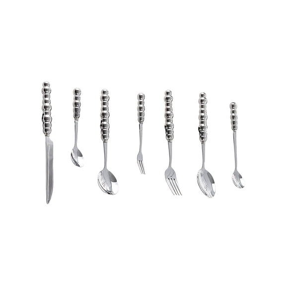 Stainless Steel Cutlery Set, 7 Piece Flatware with Pearl Bead Ceramic Handle, Silver Finish, Knife Fork Spoon Set for Dining
