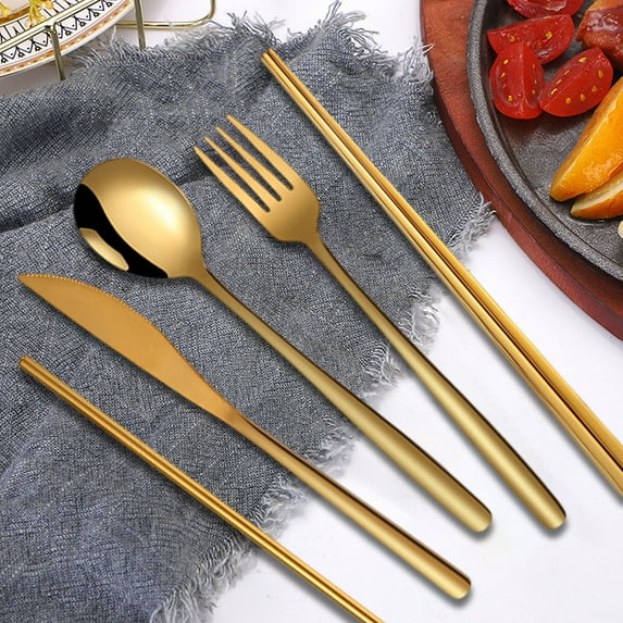 Stainless Steel Cutlery Set 7 Piece Outdoor Camping Utensils Knife Fork Spoon Chopsticks Straw Cleaning Brush Portable Travel Dining Kit