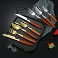 thumbnail image 1 of Stainless Steel Cutlery Set, Steak Cutting Tool fork Spoon, Wood Grain Clip Handle, Durable & Stylish, for Dining & Entertaining, Essential Kitchen Utensils, Tableware Supplies, Imitation Wood UKHBMC, 1 of 8