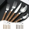 thumbnail image 1 of Stainless Steel Cutlery Set, Western Knife Fork Spoon, 5-piece Dining Essentials + Studded Clip Handle, Elegant Design, Perfect for Steak Lovers, Outdoor Dining, Dinnerware, Table Setting, 1 of 7