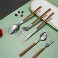 thumbnail image 1 of Stainless Steel Cutlery Set with Wood Grain Handle, 4-piece Silver Utensil Set Including Knife Fork Spoon Chopsticks, Non-slip Grip & Dishwasher Safe for Everyday Dining and Asian Cuisine, 1 of 9