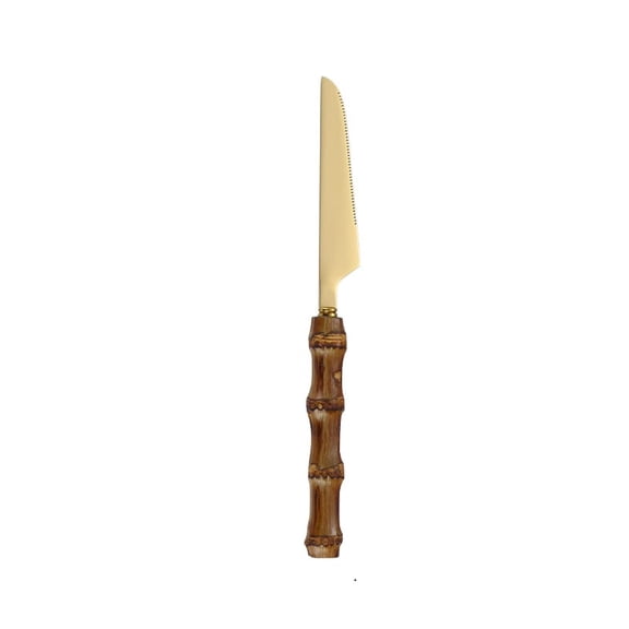 Stainless Steel Cutlery Set with Bamboo Handles, Western Style Knives Forks Spoons for Dessert & Daily Use