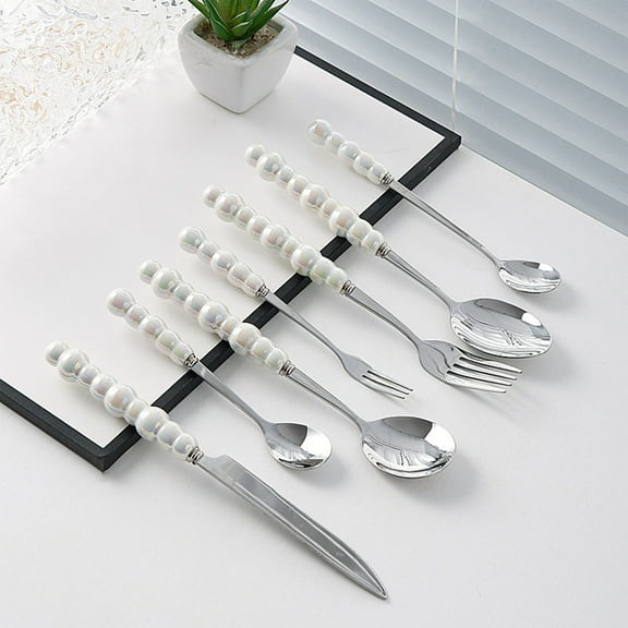 Stainless Steel Cutlery Set with Pearl Ceramic Handle, Western Style Knife Fork Spoon for Dining, Rust Resistant