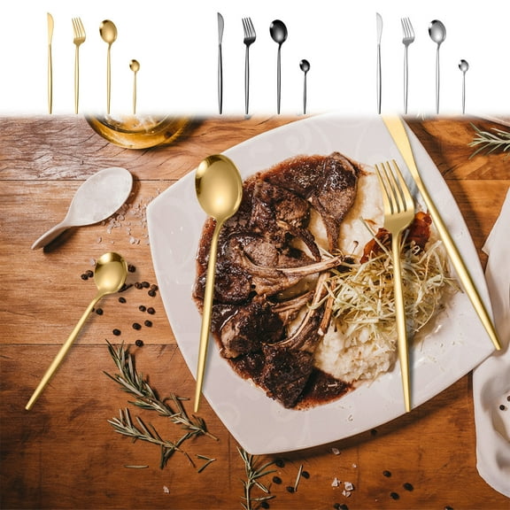 Stainless Steel Cutlery Set with Steak Knives and Forks High-Grade Non-Slip Ergonomic Grip for Formal Dining and Everyday Home Use Ihhddx