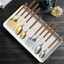Stainless Steel Cutlery, Wood Handle Utensils, Dining Set, Ergonomic Grip Design, for Casual Elegant Meals, Sustainable Material Chopsticks | Gold KTFgvq