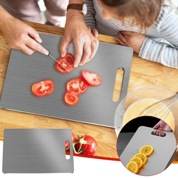 Stainless Steel Cutting Board, 15.3x11" Food Grade Double-Sided Chopping Board with Hanging Hole, Home Kitchen Chopping Board for Cutting Meat Fruit Vegetable