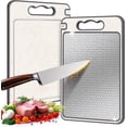 thumbnail image 1 of Stainless Steel Cutting Board, Double Sided Chopping Board for Kitchen, Scratch-resistant Mesh Design, Juice Groove, Non-slip Silicone Wrap, Dishwasher Safe, 1 of 7