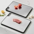 thumbnail image 1 of Stainless Steel Cutting Board | Double-Sided Design | Non-Slip Silicone Edges | Hanging Handle | 360° Juice Protection | Easy Clean Surface | 36x26x2cm | 1 Pack | Heavy Duty Food Prep Mat, 1 of 7