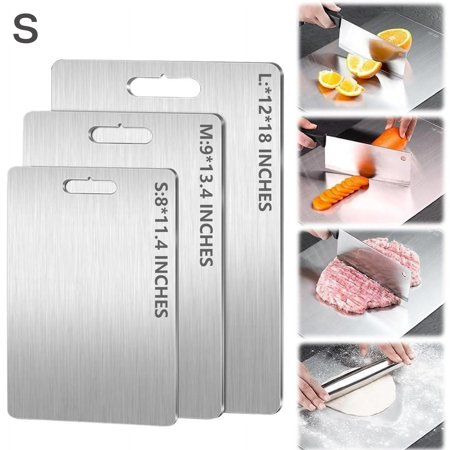 1PC Double-Sided Food Grade 304 Stainless Steel Cutting Board, Suitable for Cheese, Meat, Fruit (S)