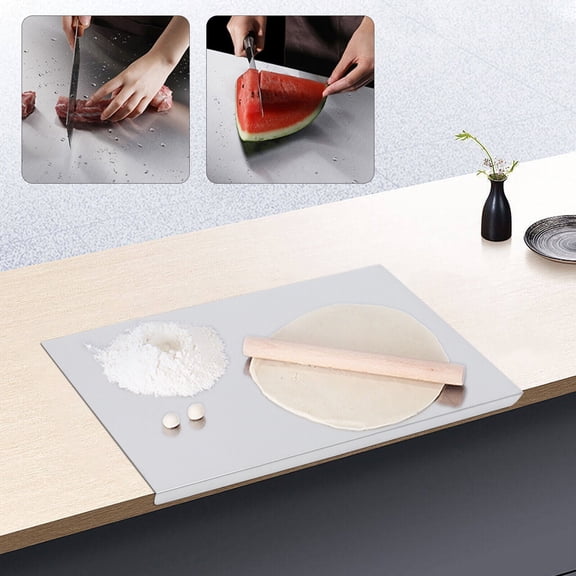 Stainless Steel Cutting Board Kitchen Dough Chopping Board with Front Overhang, 20*16in