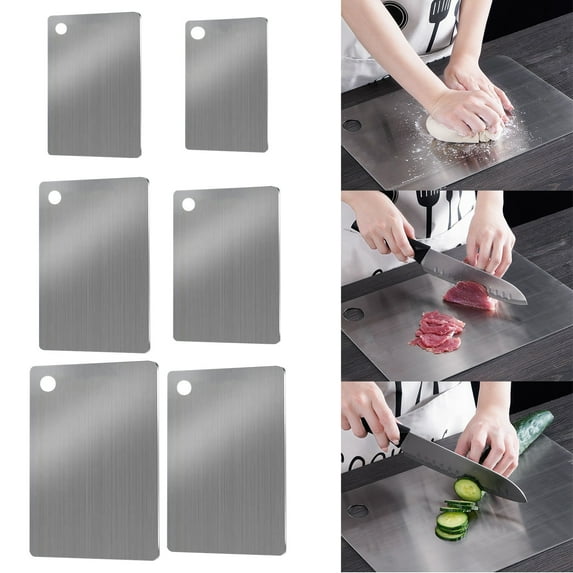 Stainless Steel Cutting Board for Kitchen, Food Grade Double Sided Stainless Steel Chopping Board Non Toxic Dishwasher Safe Metal Cutting Board for Fruit Meat Vegetable, 9.8 x 5.9 inch