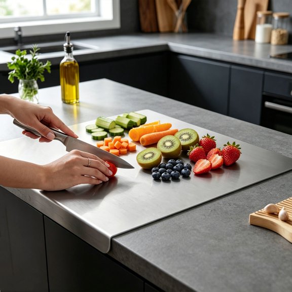 Stainless Steel Cutting Board for Kitchen, Large L Shaped Bread Board for Baking and Chopping, Non Adhesive Metal Cutting Board for Bread Meat Vegetables, Easy Clean Steel Board for Countertop Use