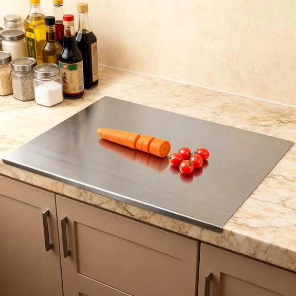 Stainless Steel Cutting Board for Kitchen- Large L-Shaped Bread Board,Double-Sided Chopping Board for Baking,Non Adhesive Bread Cutting Board (19"L*15"W)