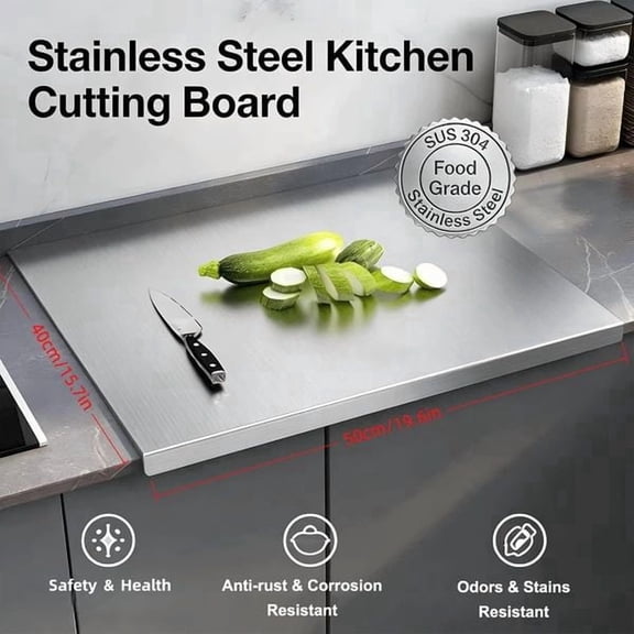 Stainless Steel Cutting Board Large, 304 Food-Grade Pastry Board for Kitchen, 15.7" x 19.7" Heavy Duty Meat Kneading Board for Rolling Dough, Baking & Vegetables, Easy to Clean, Silver