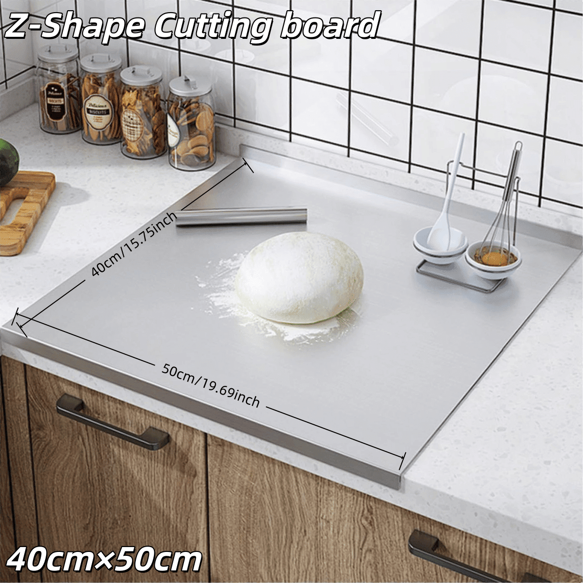 Stainless Steel Cutting Board with Lip for Kitchen Chopping Boards for Countertop Large Metal Cutting Board over Sink Suitable for Meat Fruits Vegetables Bread Noodle and Pizza Bamboo Knives