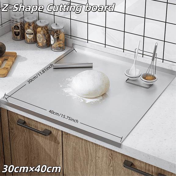 Stainless Steel Cutting Board with Lip for Kitchen Chopping Boards for Countertop Large Metal Cutting Board over Sink Suitable for Meat Fruits Vegetables Bread Noodle and Pizza Bamboo Knives