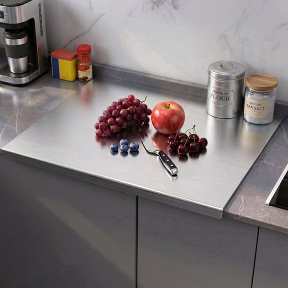 Stainless Steel Cutting Board with Lip, Large Metal Chopping Board for Kitchen Countertop & Over Sink, Non-Slip Vegetable, Meat, and Bread Board for Baking and Meal Prep