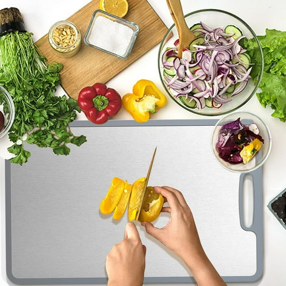Stainless Steel Cutting Board with Non-slip Silicone Edging, Double Sided Rust Proof Kitchen Prep Board, Heavy Duty Vegetable Meat Chopping Block for Home Kitchen Organizational Solution,, AESTIVO