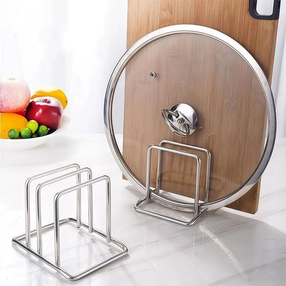 Stainless Steel Cutting Board Organizer,Cutting Board Holder StandPot Lid Organizer, Kitchen Storage Rack for Lids and Boards,Cutting Board Stand for Countertop,Space-Saving Rack Organizer