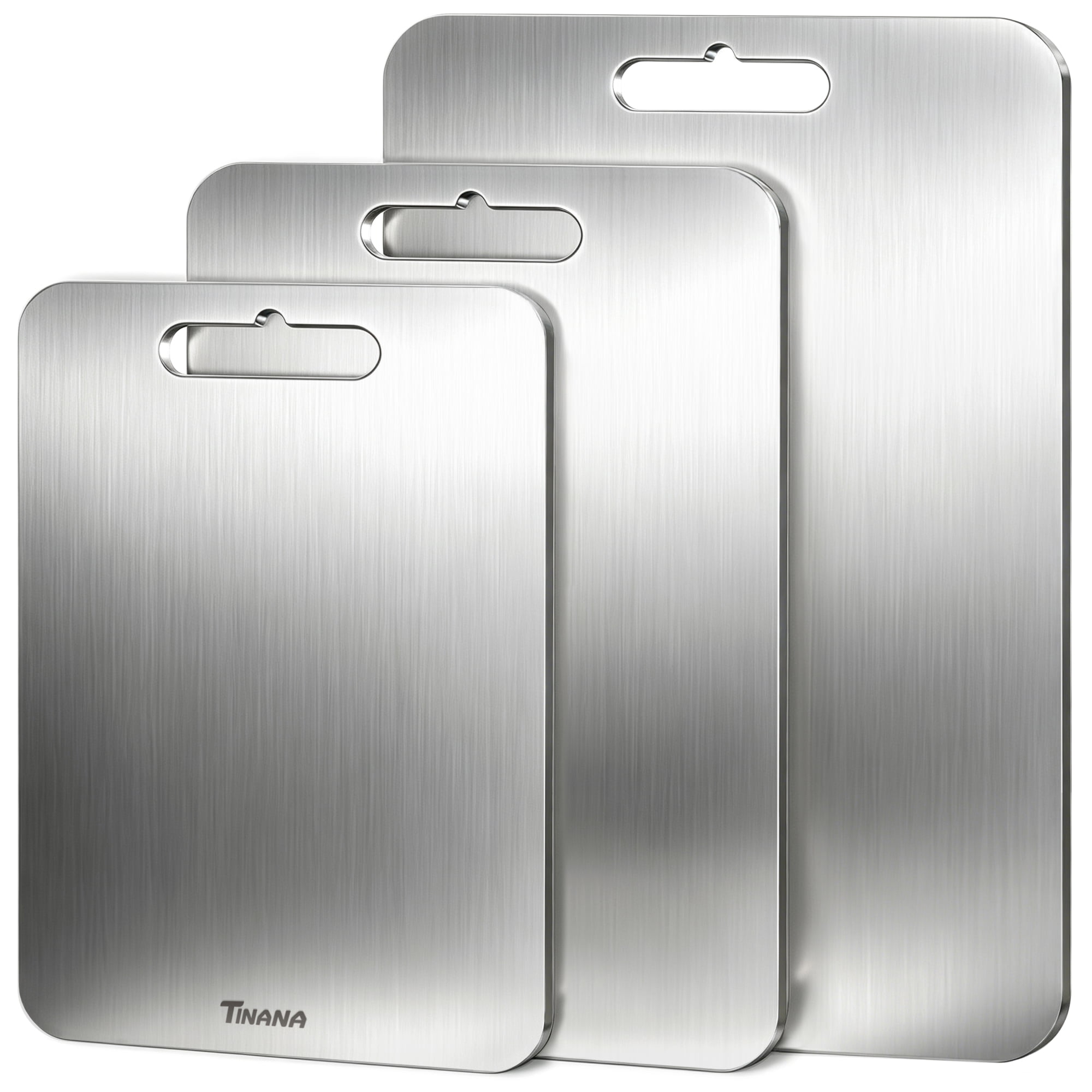 TINANA 3 PCS Stainless Steel Cutting Board for Kitchen (S+M+L), Durable, Hygienic and Dishwasher Safe