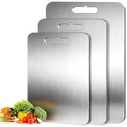 TINANA 3 PCS Stainless Steel Cutting Board for Kitchen S+M+L, Durable, Hygienic and Dishwasher Safe