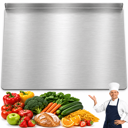 GAZILY® Stainless Steel Cutting Board with Counter Lip, 19.7 x 15.7 in, Double-Sided Chopping Board for Meat, Vegetables, Bread and Dough