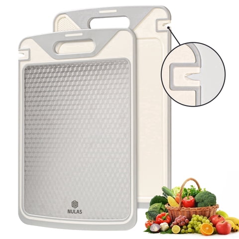 NULAS Cutting Board, Cutting Board with Knife Sharpener Double Sided Food Grade, Non-Slip Large 15.1x10.2 Inch Kitchen Chopping Board, Dishwasher Safe With Juice Groove