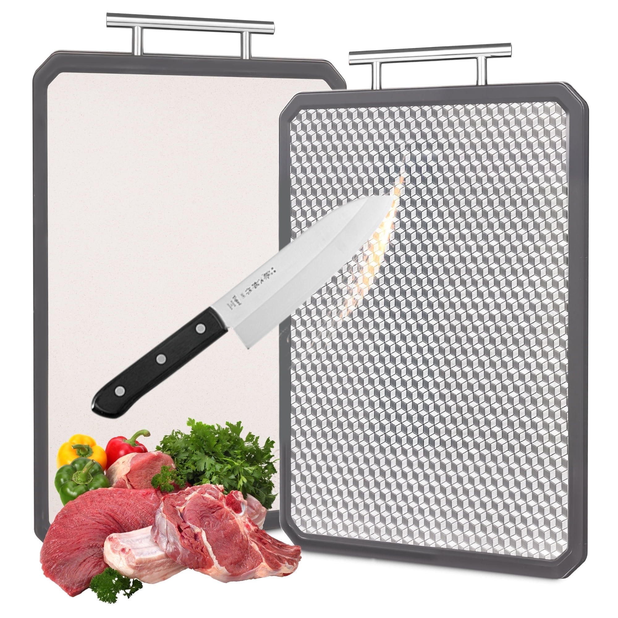 Stainless Steel Cutting Boards for Kitchen, 15"*11"Non Toxic Large Chopping Board Double Sided Non-slip Scratch-resistant Mesh Design, Food-Grade Wheat Straw PP, Easy to Clean, Dishwasher Safe