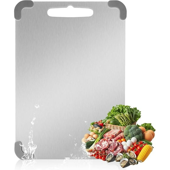 Stainless Steel Cutting Boards for Kitchen, Dishwasher Safe Steel Chopping Board, Double Sided Non Plastic Metal Cutting Board, 13.4" 9.1"
