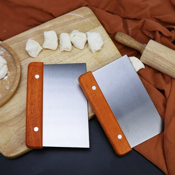 Stainless Steel Cutting Knife | Oil Scraper & Dough Cutter | Wooden Handle Cake Scraper | Household Sausage Flour Tool | Multipurpose Kitchen Utensil | 1 Piece