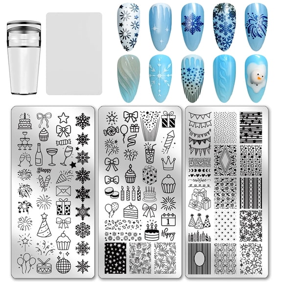 Stainless Steel DIY Art Templates Clear Silicone Stamping Jelly with Scraper Rectangle Mixed Shapes 12x6cm 3pcs/set Stainless Steel