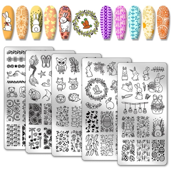 Stainless Steel DIY Nail Art Templates Template Tool Rectangle 12x6cm Mixed Shapes 5 sheets/set