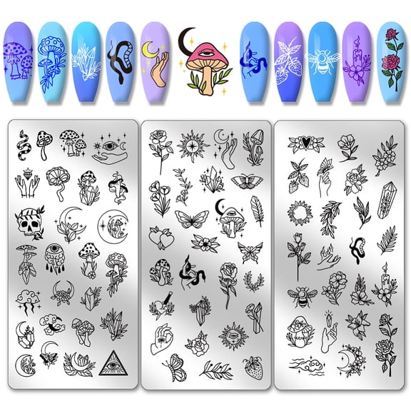 Stainless Steel DIY Nail Art Templates Template Tool Rectangle DIY Mixed Shapes 12x6cm 3pcs/set