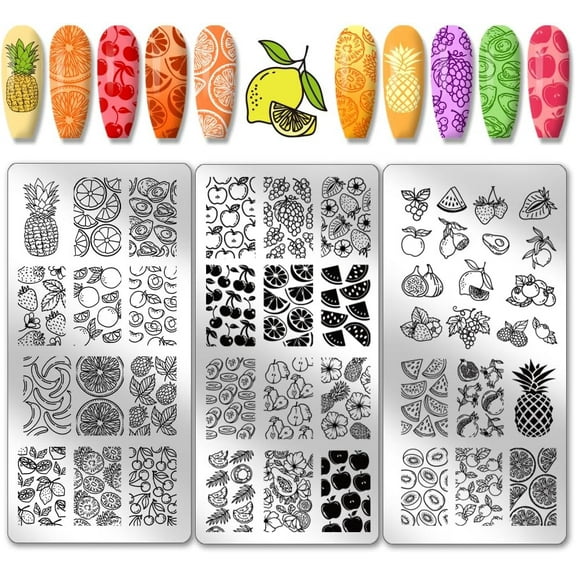 Stainless Steel DIY Nail Art Templates Template Tool Rectangle Fruit 12x6cm 3pcs/set