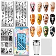 Stainless Steel DIY Nail Art Templates Template Tool Rectangle Giraffe 12x6cm 3pcs/set