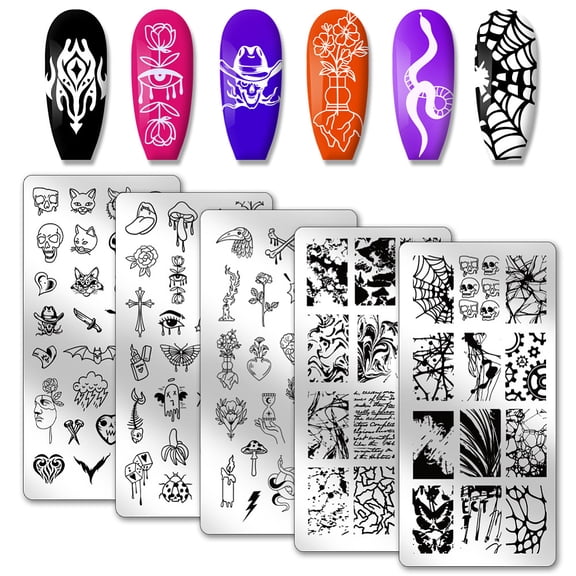 Stainless Steel DIY Nail Art Templates Template Tool Rectangle Mixed Shapes 12x6cm 5 sheets/set diy Gray