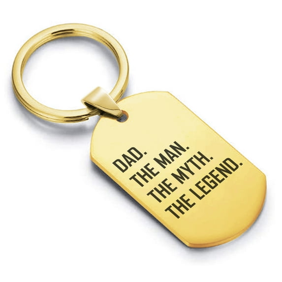 Stainless Steel Dad the Man Myth Legend Dog Tag Keychain Circle Ring