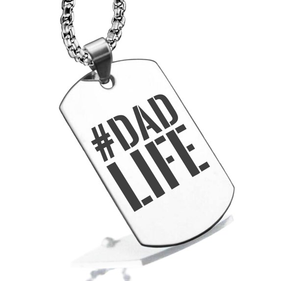 Stainless Steel #DadLife Dog Tag Pendant Necklace